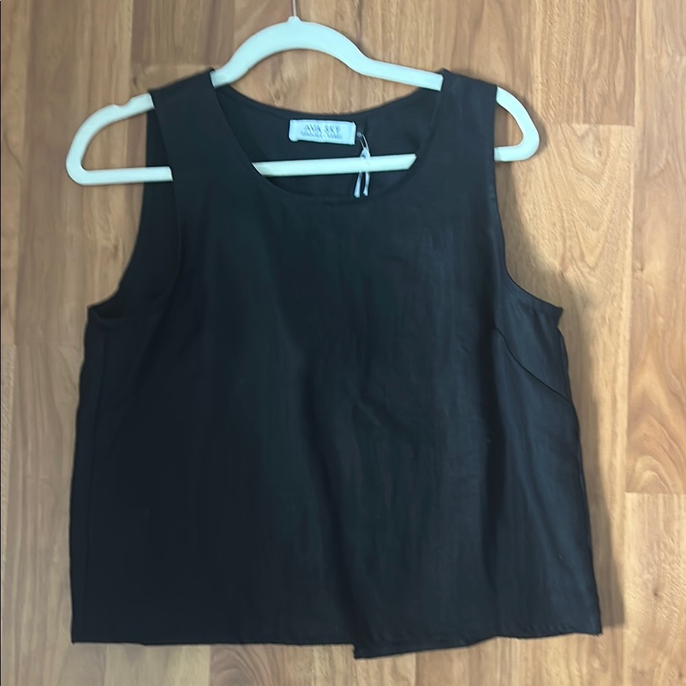 Ava Sky Black Boxy Sleeveless Tank Top
